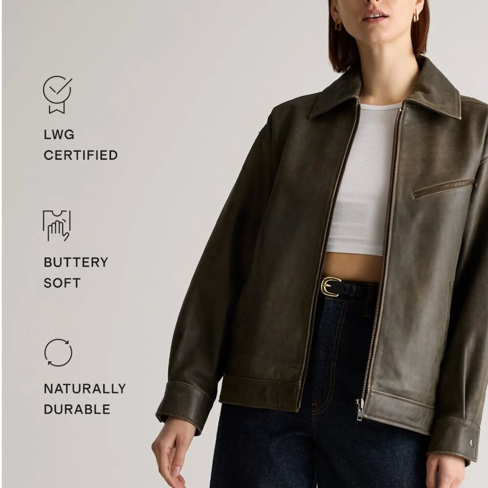 NWT Quince Leather Oversized Bomber Jacket - Picture 2 of 3